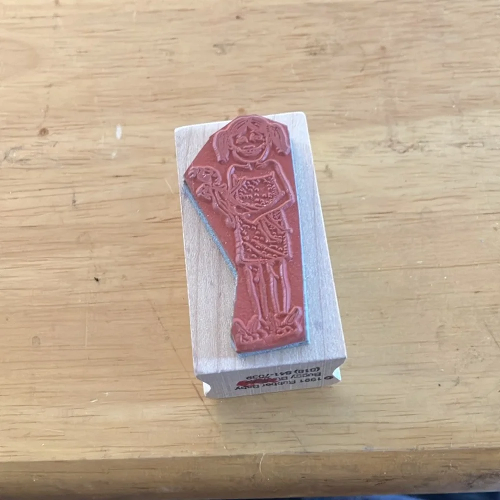 Wooden Stamp with Girl Illustration